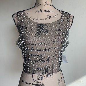 SAN JOY Black Mesh Pearl Crop Top